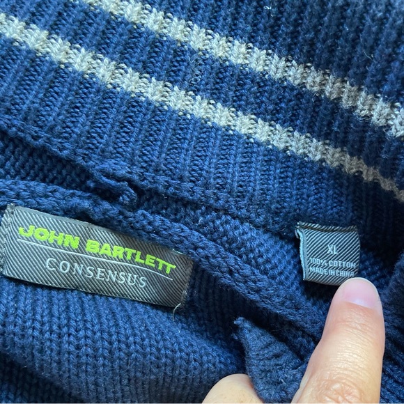 Grandpa Slouchy Cardigan Sweater John Bartlett Navy Blue Cotton  Patched Elbows - Picture 10 of 15